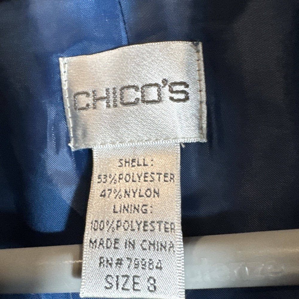 Chico's Woman's M Casual Sheen Kori Jacket Tempo Teal Silver Full Zip Size 3 - Picture 5 of 8